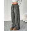 image:imageOYOANGLE Womens Ribbed Lounge Trousers Knit Comfy Drawstring Waist Straight Leg PantsGrey
