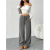 image:imageOYOANGLE Womens Ribbed Lounge Trousers Knit Comfy Drawstring Waist Straight Leg PantsGrey