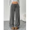 image:imageOYOANGLE Womens Ribbed Lounge Trousers Knit Comfy Drawstring Waist Straight Leg PantsGrey