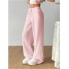 image:imageOYOANGLE Womens Ribbed Lounge Trousers Knit Comfy Drawstring Waist Straight Leg PantsPink