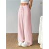 image:imageOYOANGLE Womens Ribbed Lounge Trousers Knit Comfy Drawstring Waist Straight Leg PantsPink