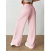 image:imageOYOANGLE Womens Ribbed Lounge Trousers Knit Comfy Drawstring Waist Straight Leg PantsPink