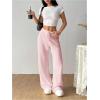 image:imageOYOANGLE Womens Ribbed Lounge Trousers Knit Comfy Drawstring Waist Straight Leg PantsPink