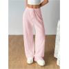image:imageOYOANGLE Womens Ribbed Lounge Trousers Knit Comfy Drawstring Waist Straight Leg PantsPink