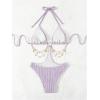 image:imageOYOANGLE Womens Ring Linked Cut Out One Piece Swimsuits Textured Tie Backless Halter Bathing Suit MonokiniPurple