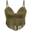 image:imageOYOANGLE Womens Y2K Fringe Sleeveless Spaghetti Strap Faux Suede Vintage Hippie Crop Top BlouseArmy Green