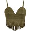 image:imageOYOANGLE Womens Y2K Fringe Sleeveless Spaghetti Strap Faux Suede Vintage Hippie Crop Top BlouseArmy Green