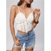 image:imageOYOANGLE Womens Y2K Fringe Sleeveless Spaghetti Strap Faux Suede Vintage Hippie Crop Top BlouseWhite