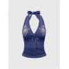 image:imageOYOANGLE Womens Y2k Halter Tank Tops Floral Embroidery Bow Lace Trim Ruched Fitted Sleeveless Going Out TopBlue