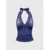 image:imageOYOANGLE Womens Y2k Halter Tank Tops Floral Embroidery Bow Lace Trim Ruched Fitted Sleeveless Going Out TopBlue