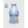 image:imageOYOANGLE Womens Y2k Halter Tank Tops Floral Embroidery Bow Lace Trim Ruched Fitted Sleeveless Going Out TopLight Blue