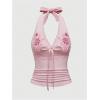 image:imageOYOANGLE Womens Y2k Halter Tank Tops Floral Embroidery Bow Lace Trim Ruched Fitted Sleeveless Going Out TopPink