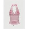 image:imageOYOANGLE Womens Y2k Halter Tank Tops Floral Embroidery Bow Lace Trim Ruched Fitted Sleeveless Going Out TopPink