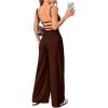 image:imageOYOANGLE Womens Backless Sleeveless Jumpsuits Wide Leg Rompers Spaghetti Strap Overalls Summer OutfitsCoffee Brown