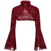 image:imageOYOANGLE Womens Floral Lace Mesh Bell Sleeve Shrug Bolero Open Front Stand Collar Goth Crop TopsBurgundy