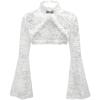 image:imageOYOANGLE Womens Floral Lace Mesh Bell Sleeve Shrug Bolero Open Front Stand Collar Goth Crop TopsWhite