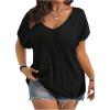 image:imageOYOANGLE Womens Plus Size Short Sleeve Blouse Boho Crochet Lace V Neck Summer Tee TopsBlack