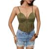 image:imageOYOANGLE Womens Y2K Fringe Sleeveless Spaghetti Strap Faux Suede Vintage Hippie Crop Top BlouseArmy Green