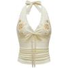image:imageOYOANGLE Womens Y2k Halter Tank Tops Floral Embroidery Bow Lace Trim Ruched Fitted Sleeveless Going Out TopApricot