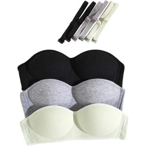 image:imageOYOANGLE Girls Training Bras Padded Bralette with Adjustable Detachable Strap Strapless Bandeau BraBlack Grey Green