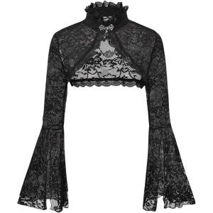 image:imageOYOANGLE Womens Floral Lace Mesh Bell Sleeve Shrug Bolero Open Front Stand Collar Goth Crop TopsBlack