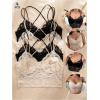 image:imageOYOANGLE Womens 4 Pack Lace Bralettes Criss Cross Cami Bras Unlined Wireless Comfortable Everyday Bra Cute Lace BrasBlack Beige