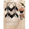 image:imageOYOANGLE Womens 4 Pack Lace Bralettes Criss Cross Cami Bras Unlined Wireless Comfortable Everyday Bra Cute Lace BrasBlack Beige