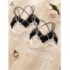 image:imageOYOANGLE Womens 4 Pack Lace Bralettes Criss Cross Cami Bras Unlined Wireless Comfortable Everyday Bra Cute Lace BrasBlack Beige