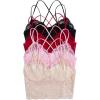 image:imageOYOANGLE Womens 4 Pack Lace Bralettes Criss Cross Cami Bras Unlined Wireless Comfortable Everyday Bra Cute Lace BrasPink Apricot Black
