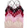 image:imageOYOANGLE Womens 4 Pack Lace Bralettes Criss Cross Cami Bras Unlined Wireless Comfortable Everyday Bra Cute Lace BrasPink Apricot Black