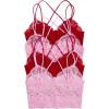 image:imageOYOANGLE Womens 4 Pack Lace Bralettes Criss Cross Cami Bras Unlined Wireless Comfortable Everyday Bra Cute Lace BrasPink Red
