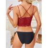 image:imageOYOANGLE Womens 4 Pack Lace Bralettes Criss Cross Cami Bras Unlined Wireless Comfortable Everyday Bra Cute Lace BrasRed Black