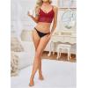 image:imageOYOANGLE Womens 4 Pack Lace Bralettes Criss Cross Cami Bras Unlined Wireless Comfortable Everyday Bra Cute Lace BrasRed Black