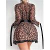 image:imageOYOANGLE Womens 5 Piece Leopard Print Robe Lingerie Set Sexy Lace Trim Bodysuit with Belt GarterMulticolor