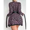 image:imageOYOANGLE Womens 5 Piece Leopard Print Robe Lingerie Set Sexy Lace Trim Bodysuit with Belt GarterPink