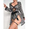 image:imageOYOANGLE Womens 5 Piece Leopard Print Robe Lingerie Set Sexy Lace Trim Bodysuit with Belt GarterWhite
