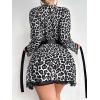 image:imageOYOANGLE Womens 5 Piece Leopard Print Robe Lingerie Set Sexy Lace Trim Bodysuit with Belt GarterWhite