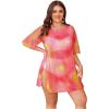 image:imageOYOANGLE Womens Plus Size Bathing Suit Cover Up Mesh Sheer Split Swimsuit Coverup Dress Beach VacationBright Red