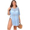 image:imageOYOANGLE Womens Plus Size Bathing Suit Cover Up Mesh Sheer Split Swimsuit Coverup Dress Beach VacationDusty Blue