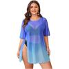 image:imageOYOANGLE Womens Plus Size Bathing Suit Cover Up Mesh Sheer Split Swimsuit Coverup Dress Beach VacationLight Blue