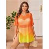 image:imageOYOANGLE Womens Plus Size Bathing Suit Cover Up Mesh Sheer Split Swimsuit Coverup Dress Beach VacationOrange and Yellow