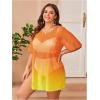 image:imageOYOANGLE Womens Plus Size Bathing Suit Cover Up Mesh Sheer Split Swimsuit Coverup Dress Beach VacationOrange and Yellow