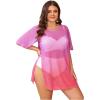 image:imageOYOANGLE Womens Plus Size Bathing Suit Cover Up Mesh Sheer Split Swimsuit Coverup Dress Beach VacationRose Red and Pink