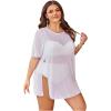 image:imageOYOANGLE Womens Plus Size Bathing Suit Cover Up Mesh Sheer Split Swimsuit Coverup Dress Beach VacationWhite