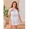 image:imageOYOANGLE Womens Plus Size Bathing Suit Cover Up Mesh Sheer Split Swimsuit Coverup Dress Beach VacationWhite