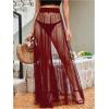 image:imageOYOANGLE Womens Sheer Mesh Maxi Flowy Skirt High Waist Vacation Concert Bridal A Line Long SkirtsBurgundy
