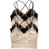 image:imageOYOANGLE Womens 4 Pack Lace Bralettes Criss Cross Cami Bras Unlined Wireless Comfortable Everyday Bra Cute Lace BrasBlack Beige