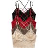 image:imageOYOANGLE Womens 4 Pack Lace Bralettes Criss Cross Cami Bras Unlined Wireless Comfortable Everyday Bra Cute Lace BrasMulticolor