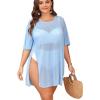 image:imageOYOANGLE Womens Plus Size Bathing Suit Cover Up Mesh Sheer Split Swimsuit Coverup Dress Beach VacationDusty Blue