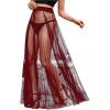 image:imageOYOANGLE Womens Sheer Mesh Maxi Flowy Skirt High Waist Vacation Concert Bridal A Line Long SkirtsBurgundy
